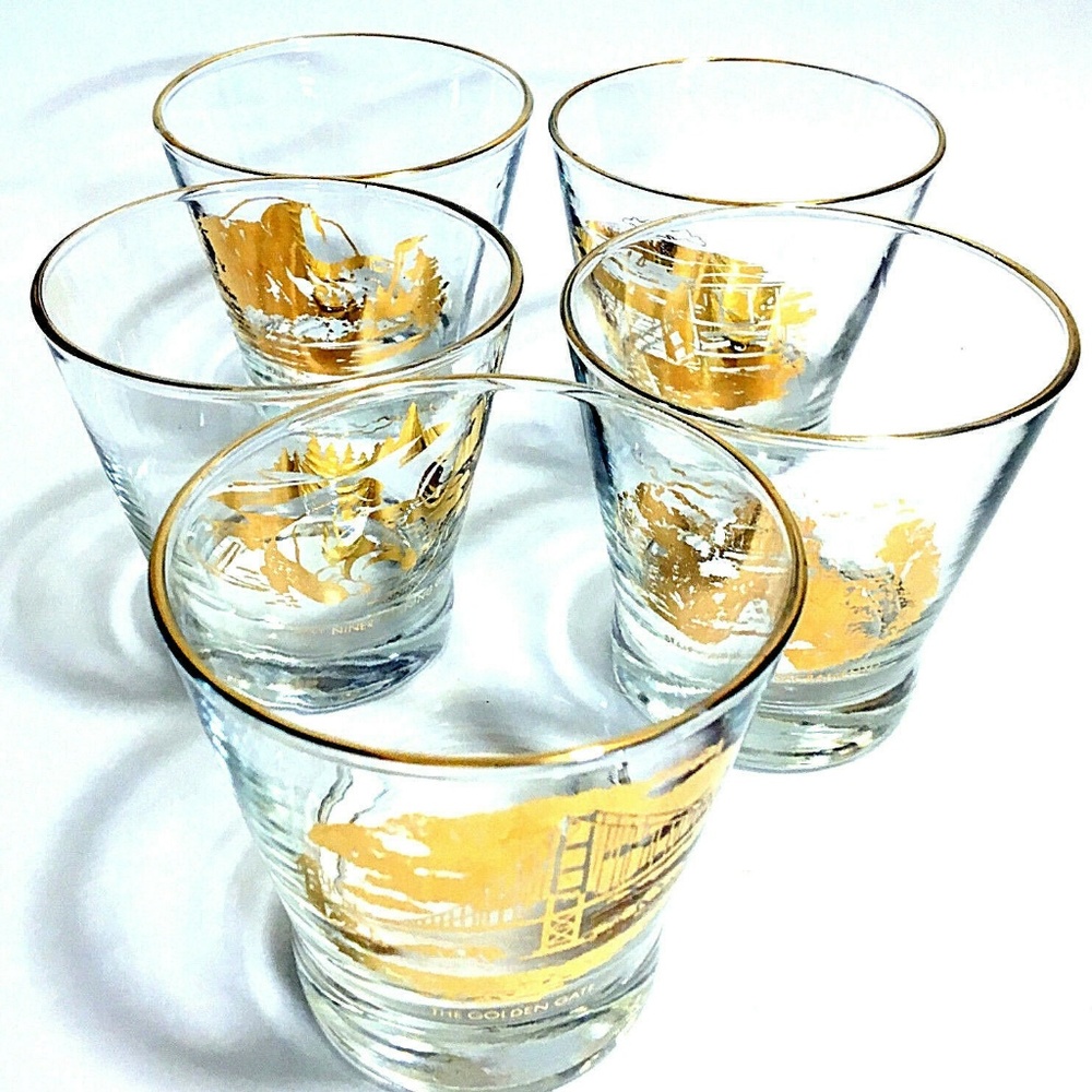 Glass Barware Ross Atkins SF CA Gold Print Set/5